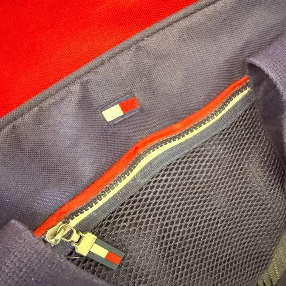 Vintage Tommy Hilfiger Blue and Red Duffel Bag